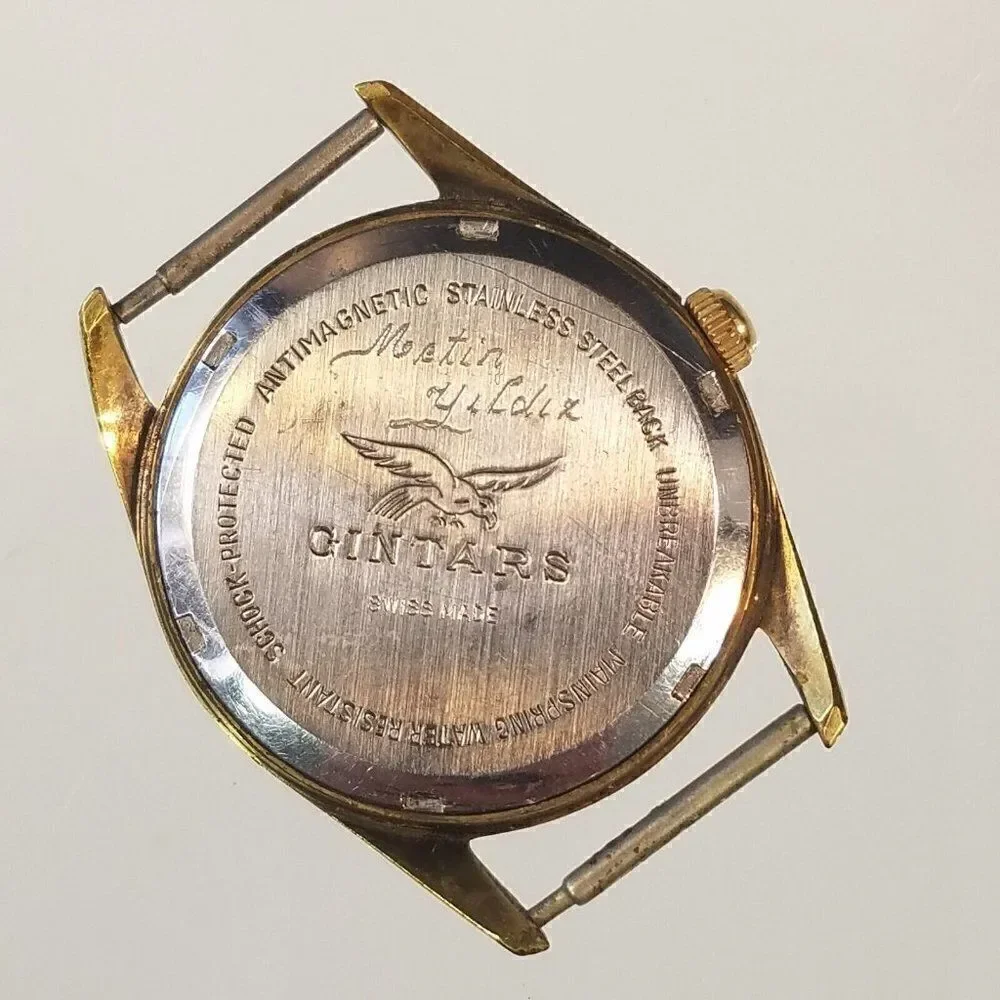 Vintage Gintars 21 Jewels Gold Filled Swiss Watch Metin Yildiz For Parts Repair
